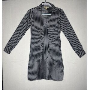 Michael Kors Women's Zippered  Midnight Blue Striped Tie Front Dress Size 4